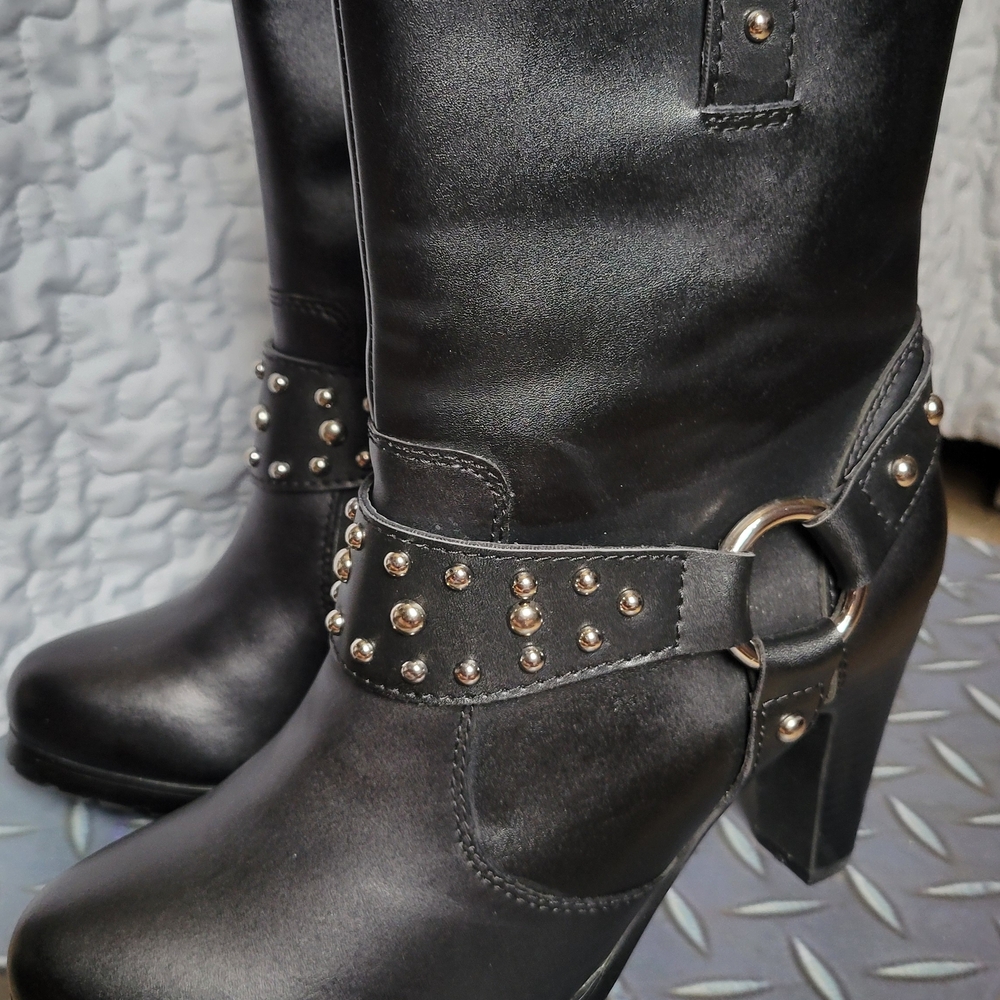 Elegant Black Studded Heeled Boots